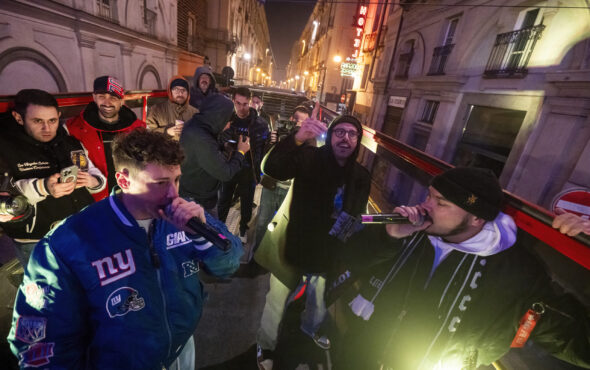 TURIN, ITALY - NOVEMBER 16: Italian rappers Willie Peyote, Ensi and Shade attend ’The night of tennis’ in the city center during the Nitto ATP Finals 2024 on November 16, 2024 in Turin, Italy. (Photo by Giorgio Perottino/Getty Images for Citta Di Torino )