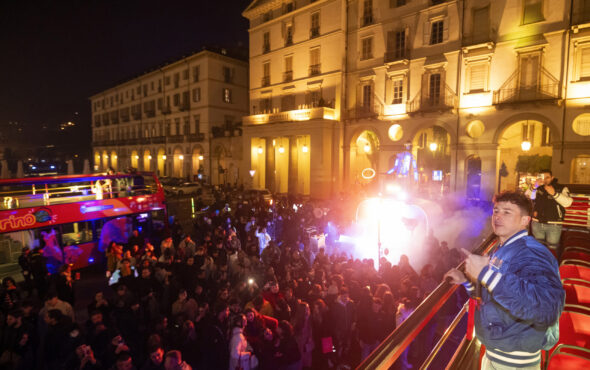 TURIN, ITALY - NOVEMBER 16: Italian rapper Shade performs live at ’The night of tennis’ in the city center during the Nitto ATP Finals 2024 on November 16, 2024 in Turin, Italy. (Photo by Giorgio Perottino/Getty Images for Citta Di Torino )